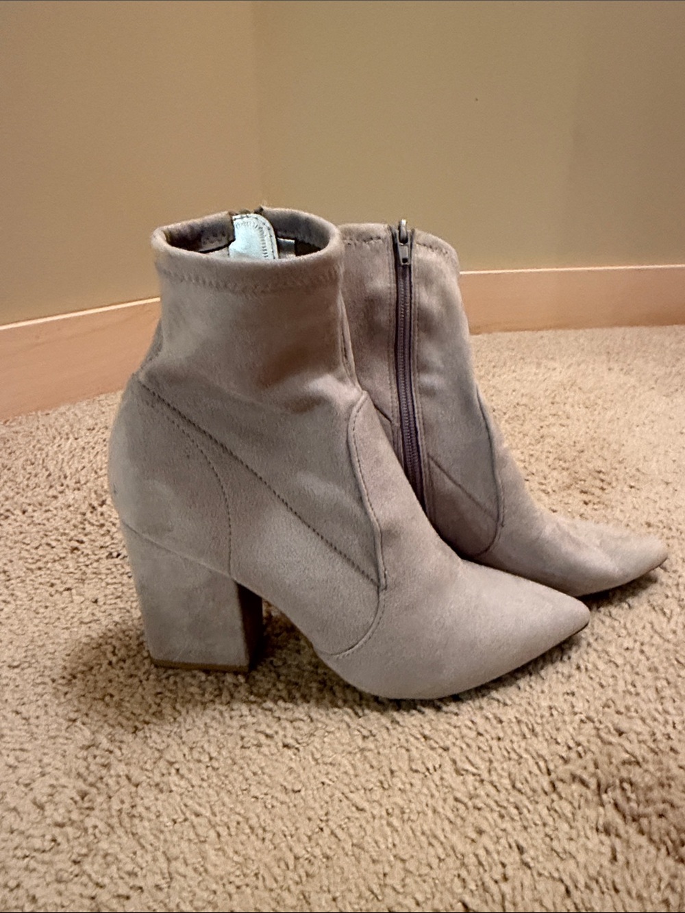 Express Taupe Suede Pointed Toe Ankle Booties